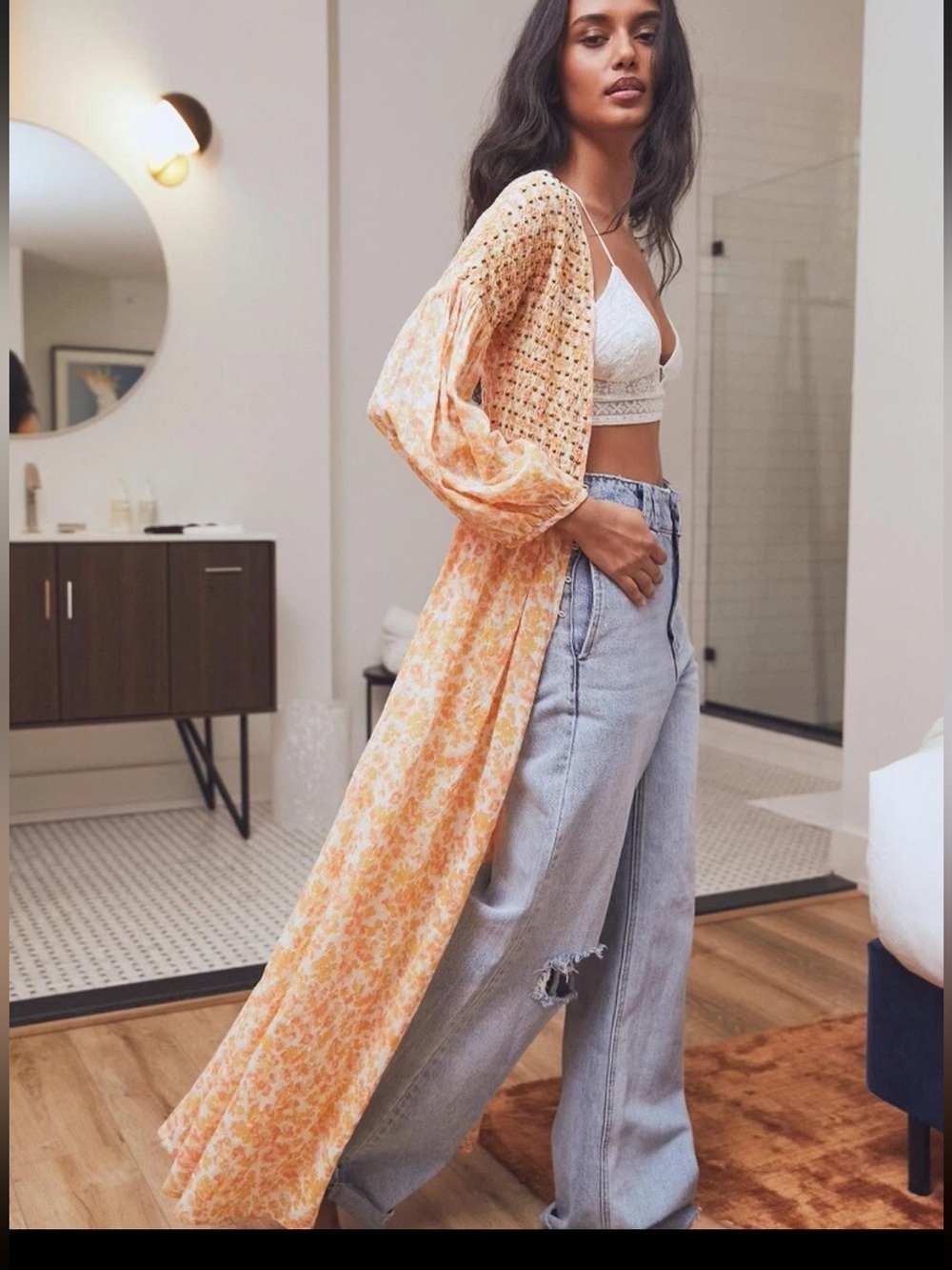Free People Intimately Kadence Robe Size Medium Orange NWT Kimono Open Long